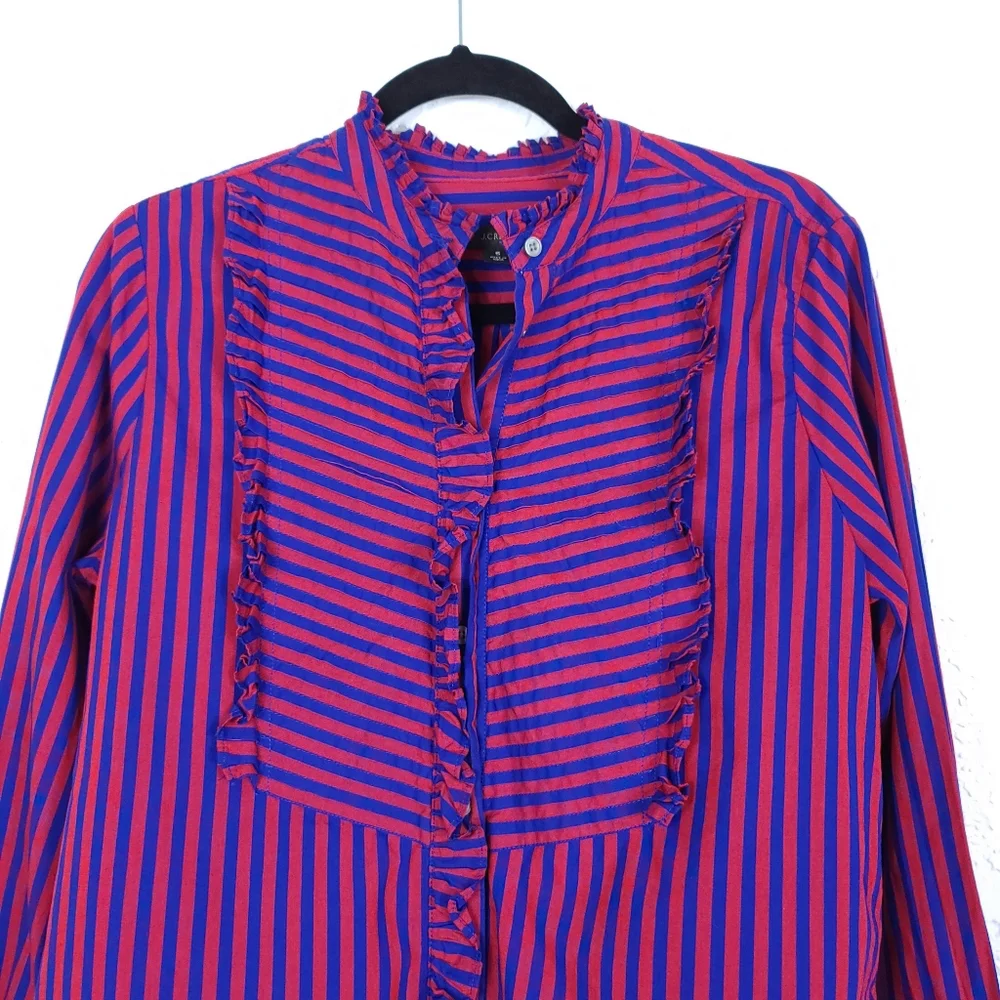 J.CREW Ruffle-Trim Tuxedo Shirt In Stripe
